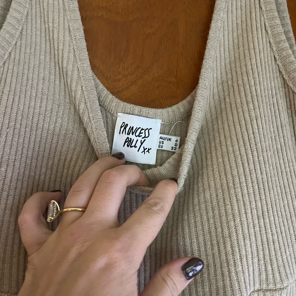 Princess Polly Beige Ribbed Tank Top - Picture 2 of 2